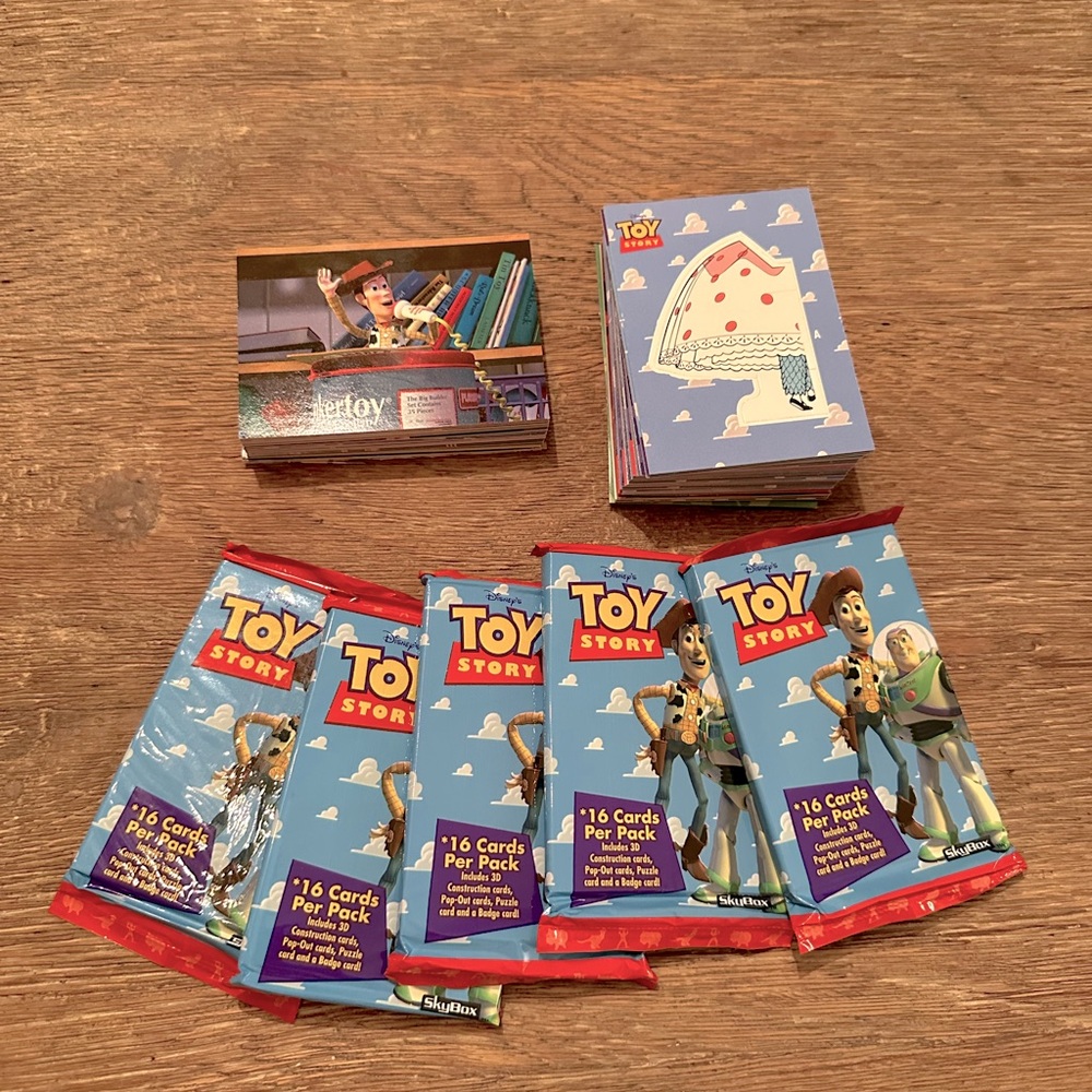 LOT of Vintage ‘95 Skybox Disney Toy Story Trading Cards-100 cards+ 5 new packs